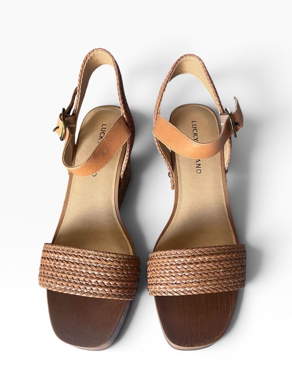 Lucky Brand Braided Tan Slingback Wedge Sandals